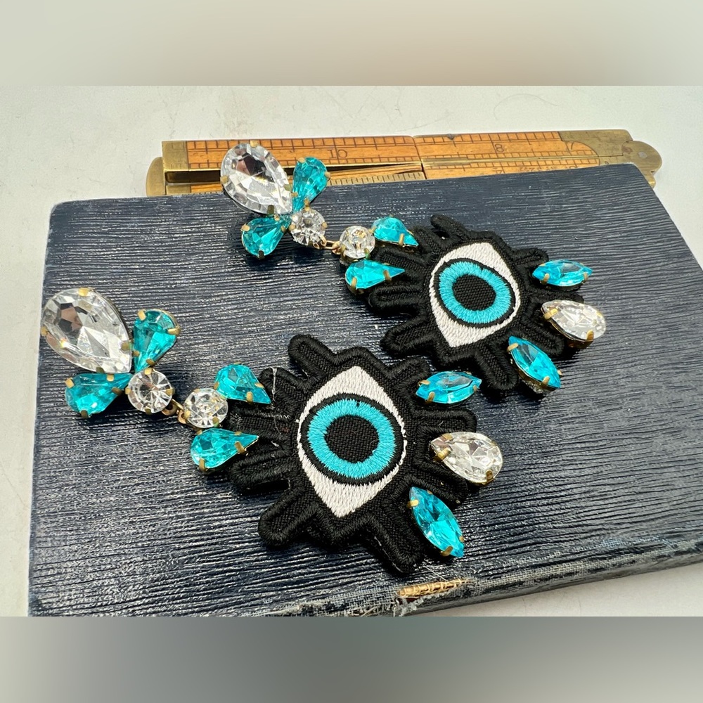 Artisan creation eyeball eye pierced earrings dangles unique handmade - Picture 4 of 7